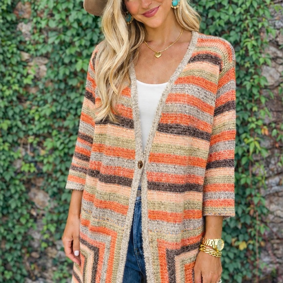 CJ Banks Sweaters - C.J. BANKS Multicolor Lightweight Single Button Cardigan, 1X